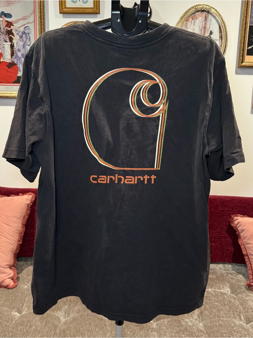 Carhartt Black T-Shirt with Retro Orange & Cream Logo